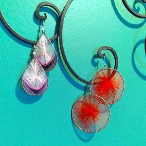 set of thread earrings